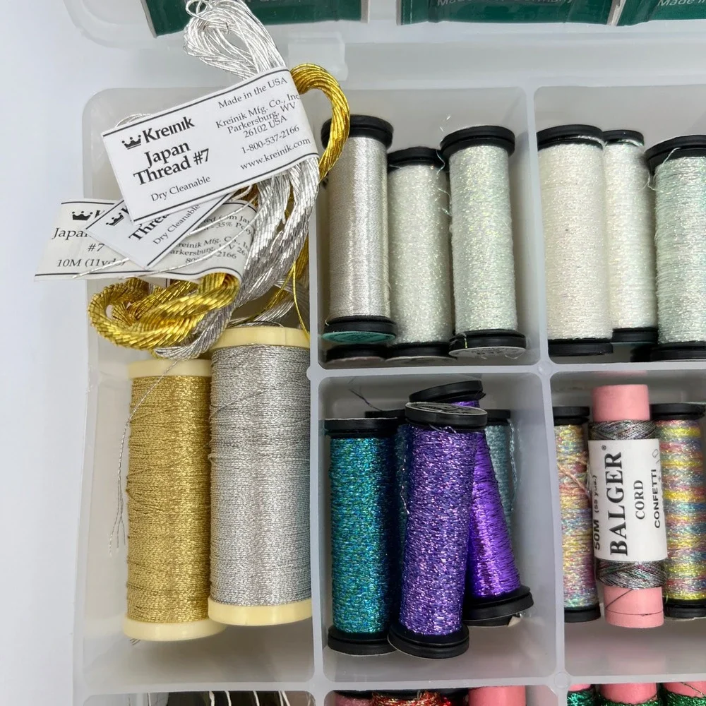 Metallic Embroidery Thread Lot Kreinik Madeira Glissen Gloss DMC 70+ Pieces